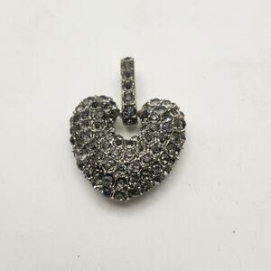 Silver Tone Pave Heart Pendant Faceted Metallic Accent Articulated Bail Charm